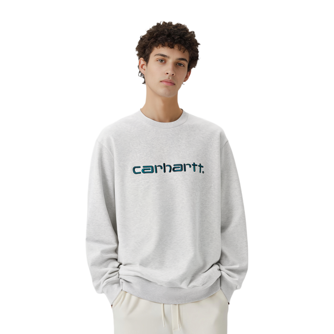 Carhartt wip carhartt bo'yinbog'li sviter ko'ylagi uzun yengli erkaklar kalçasi kulrang