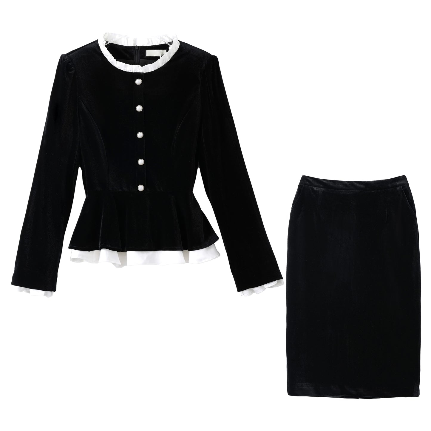 Bitta sayoz baxmal qora frantsuz engil hashamatli kichik parfyumeriya zali gaz kostyumi ayollar qora