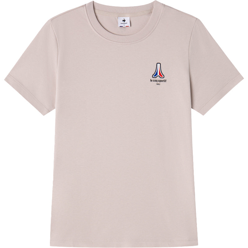 Le coq sportif brendi logotipi shablonlari ochiq havoda kundalik sport ekipaji bo'yinbog'li kalta yengli futbolka ayollar