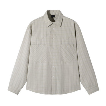 Lilbetter plashli teksturali dekonstruksiyali dizayndagi retro qatnovchi tasodifiy uzun yengli erkaklar ko‘ylagi kulrang yashil