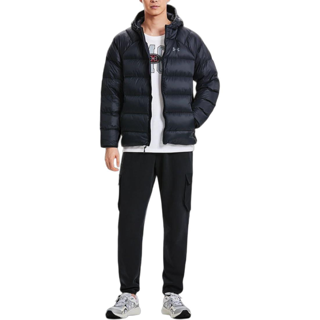 Under armour storm andromeda сплошной цвет athleisure капюшон теплый пуховик куртка мужская черный