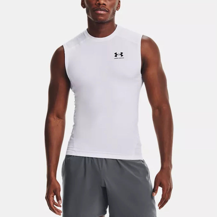 Under armour heatgear casual sports breathable sleeveless fitness crossover tight quick dry vest men's white