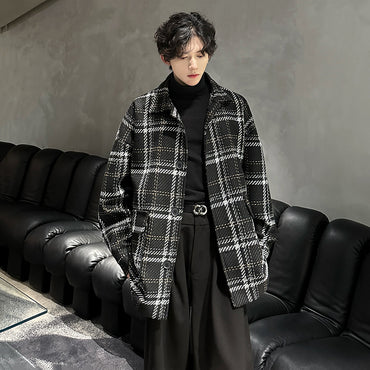 Awao Amerika baland ko'cha tvidli o'rta uzunlikdagi ko'ylagi koreyscha qishki bo'sh tvid juftlik qalin issiq qulay trendli to'da chiroyli palto bir xil modeldagi erkaklar va ayollar