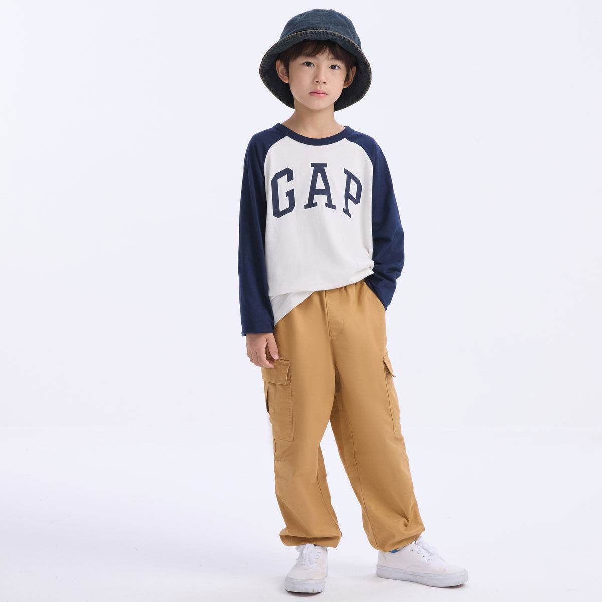 Gap футболка хлопок мода colour block длинный рукав детский стиль - Boxette Shop