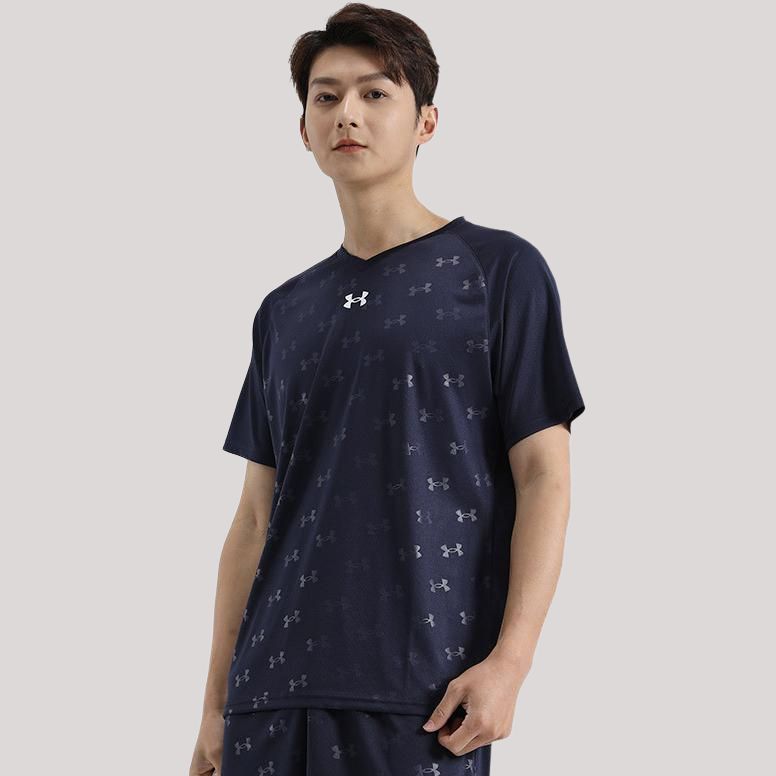 Under armour спорт бег свободные печатных v-образным вырезом сухой дышащий quick dry короткий рукав футболка мужская и женская nude blue