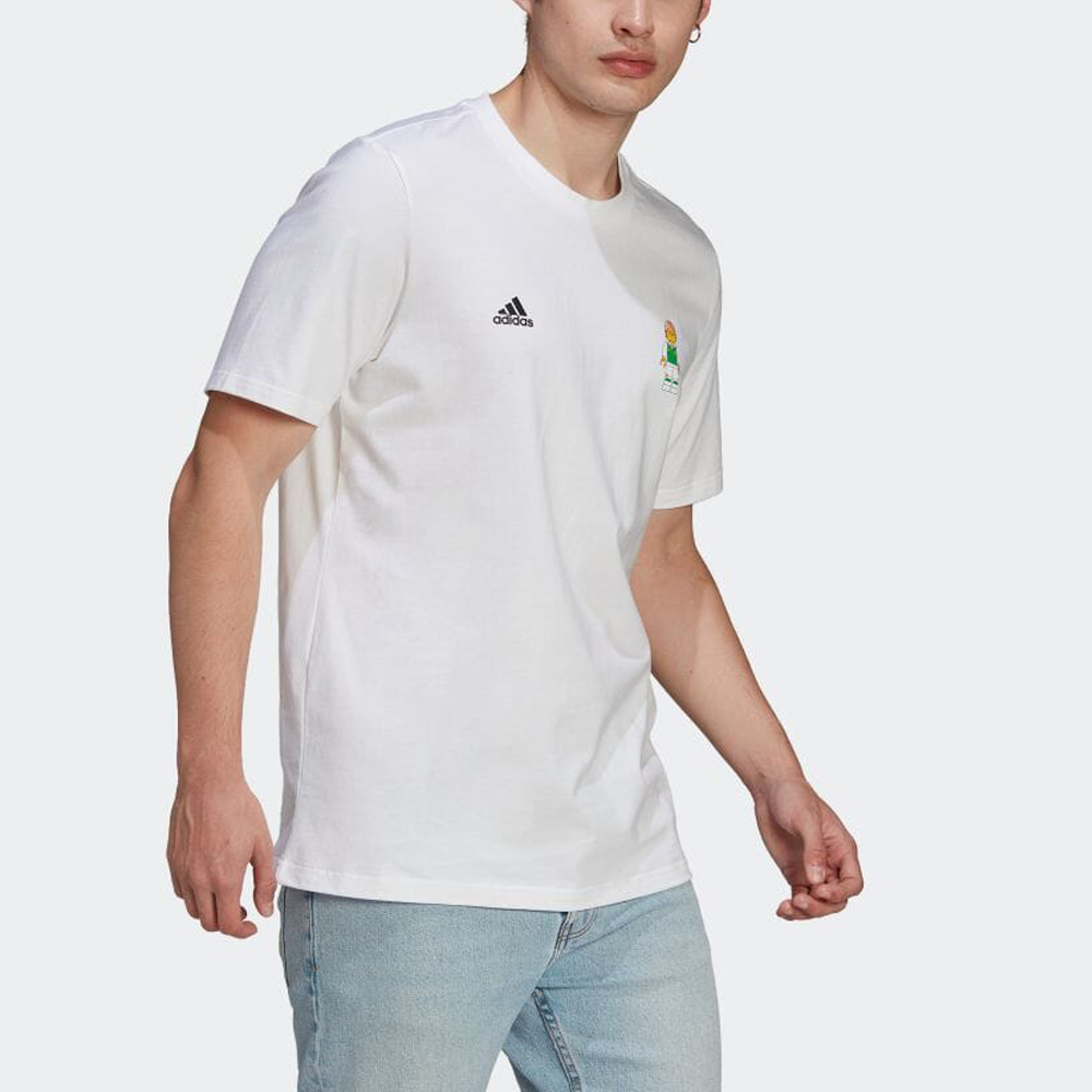 Adidas x lego совместный бренд футбол lego принт круглый вырез короткий рукав футболка азиатская версия мужская белый