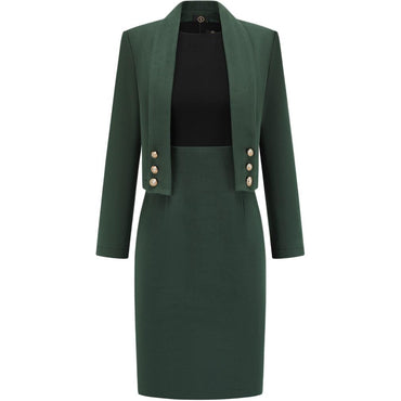 Bir soyali kichkina parfyum uslubidagi kostyum yuz bilan to'qnashuv rangli liboslar keksa hissiyotli yubka kostyumi ayol to'q yashil