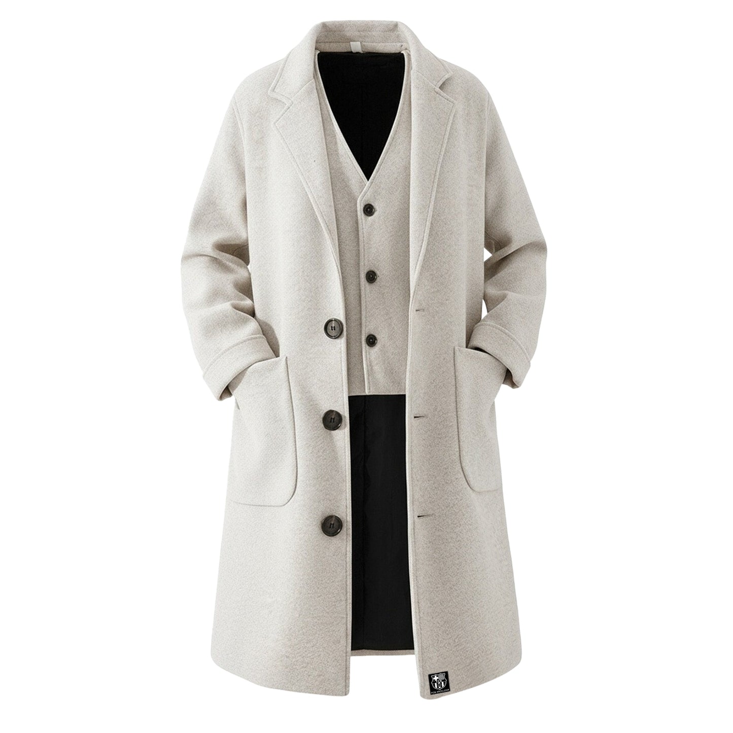 FC Barcelona koreys dangasa uslubidagi asosiy uzun cho'ntakli issiq ko'ylagi uzun yengli lapel ikki qismli qulay moda katta sezgi trendi tasodifiy palto bir xil paragrafli erkaklar va ayollar