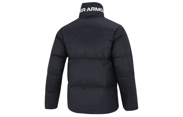 Under armour andromeda down puffer логотип принт спортивный случайный воротник теплая куртка пуховик мужская черный