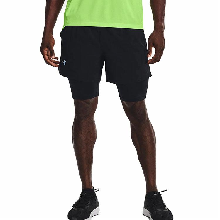 Under armour 2-в-1 спортивные тренировочные беговые дышащие шорты мужские черные