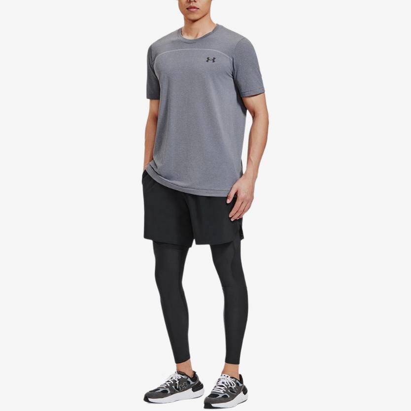 Under armour ua rush vanish elite american vintage back letter print sports crew neck short sleeve t-shirt men's rhino grey