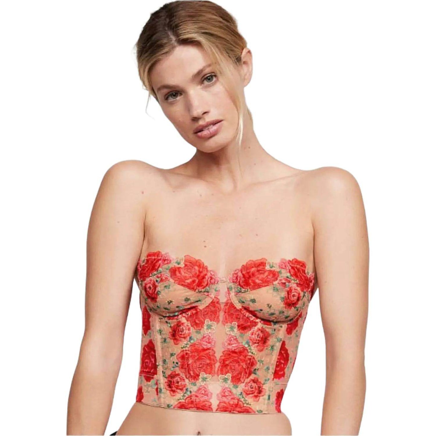 Victoria's secret victoria's secret кружево цветочная вышивка тонкий fishbone shapewear женская шампань коралловый красный принт - Boxette Shop