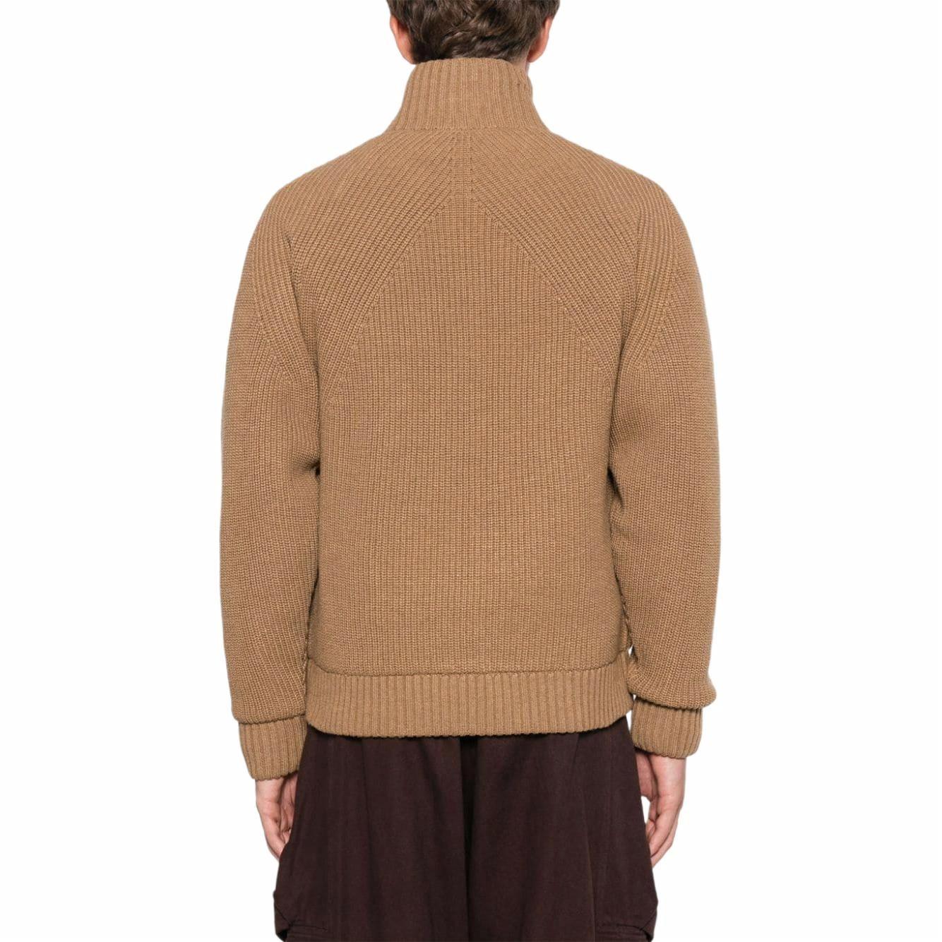 Carhartt o'chiruvchi tekis rangli stendli yoqa fermuarli uzun yengli trikotaj ko'ylagi erkaklar jigarrang