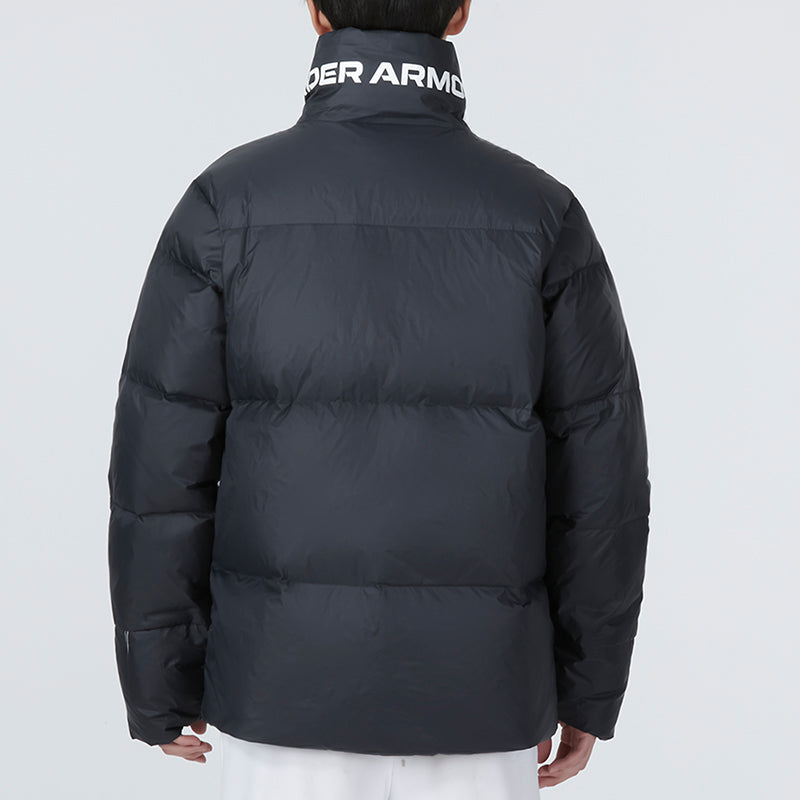 Under armour andromeda down puffer логотип принт спортивный случайный воротник теплая куртка пуховик мужская черный