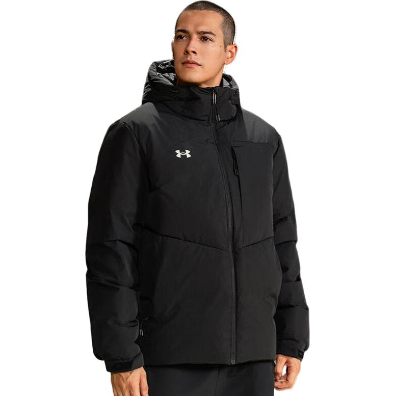 Under armour сплошной цвет короткий капюшон утолщенный открытый теплая куртка пуховик мужской черный