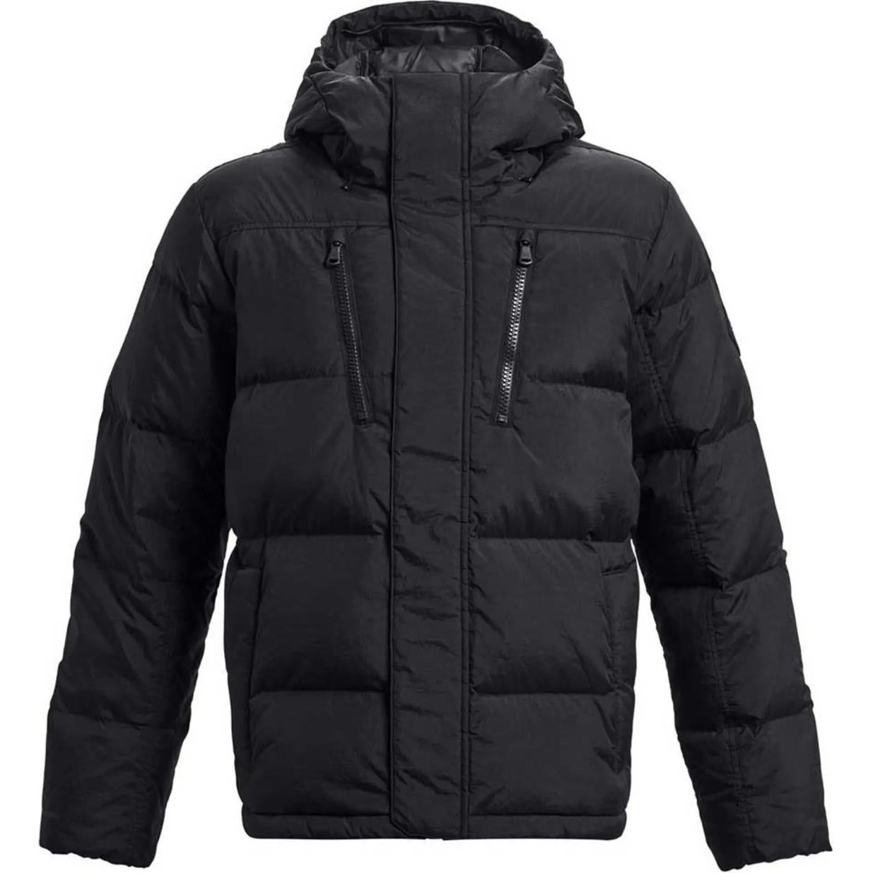 Under armour coldgear® infrared solid short waterproof warm sports hooded down jacket men's black