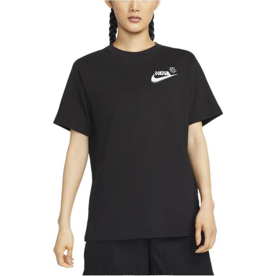 Nike american retro letter logo print casual round neck pullover short sleeve t-shirt women's black