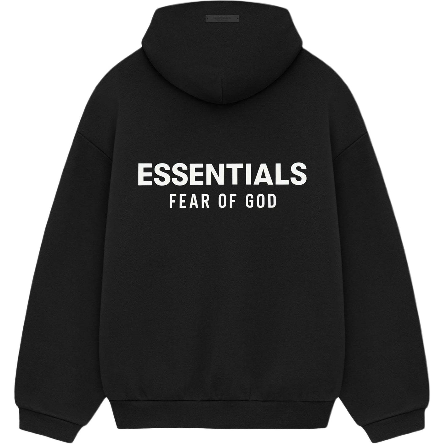 Fear of god essentials fw24 holiday core hooded pullover simple padded comfort letter sweatshirt men's meteorite black