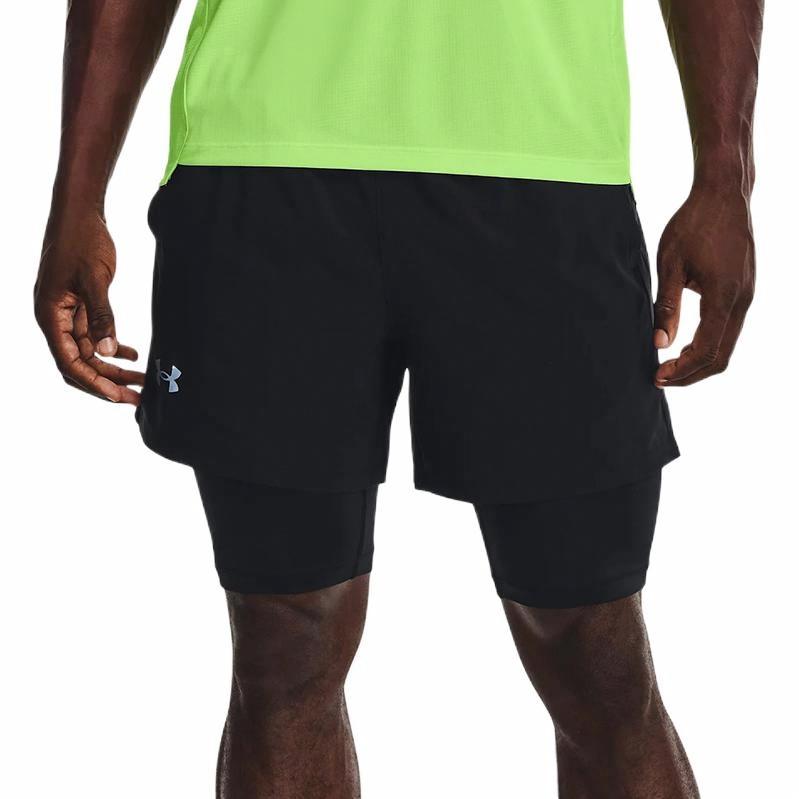 Under armour 2-в-1 спортивные тренировочные беговые дышащие шорты мужские черные
