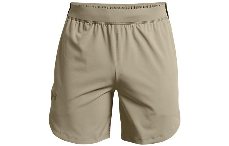 Under armour ss22 stretch solid logo tie breathable athletic training shorts men's khaki