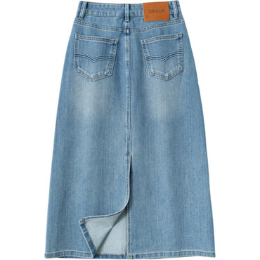 Robinhood robinhood vintage casual peplum orqa bo'lingan yarim tana yubka jinsi uzun yubka ayollar