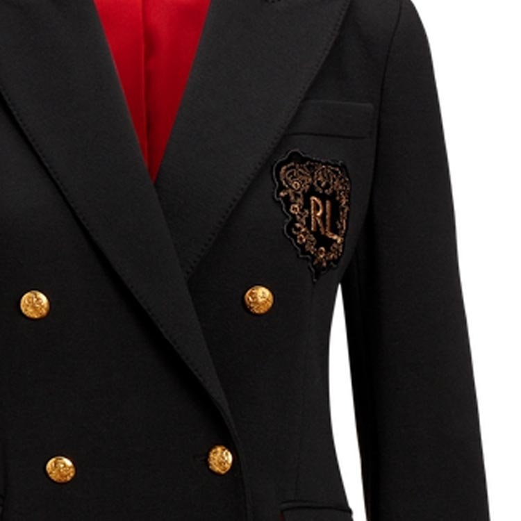 Polo Ralph Lauren SS24 Logo Aplike Qo'sh ko'krakli Slim Fit Uzun yengli Blazer Ayollar Qora