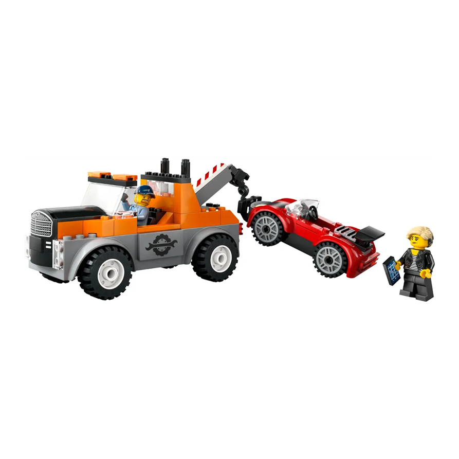 Sport avtomobili bilan LEGO Yoʻl qutqaruv treyleri (60435)