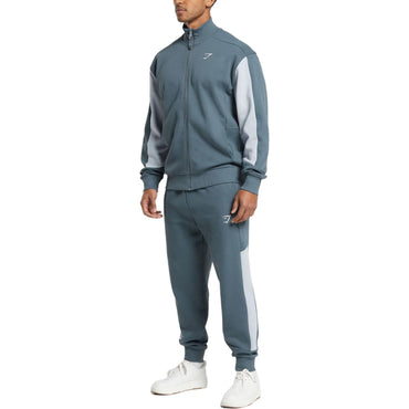 Gymshark pique track sports collar zip jacket men's titanium blue/fresh blue