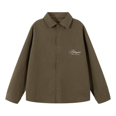 Pal ongaco pal ongaco Amerika retro qo'lyozma harflar logotipi bosma tasodifiy bo'sh uzun yengli ko'ylaklar lapel ko'ylagi bahor va kuz modellari chiroyli ko'p qirrali oddiy paxta ishchi ko'ylagi bir xil modeldagi erkaklar va ayollar