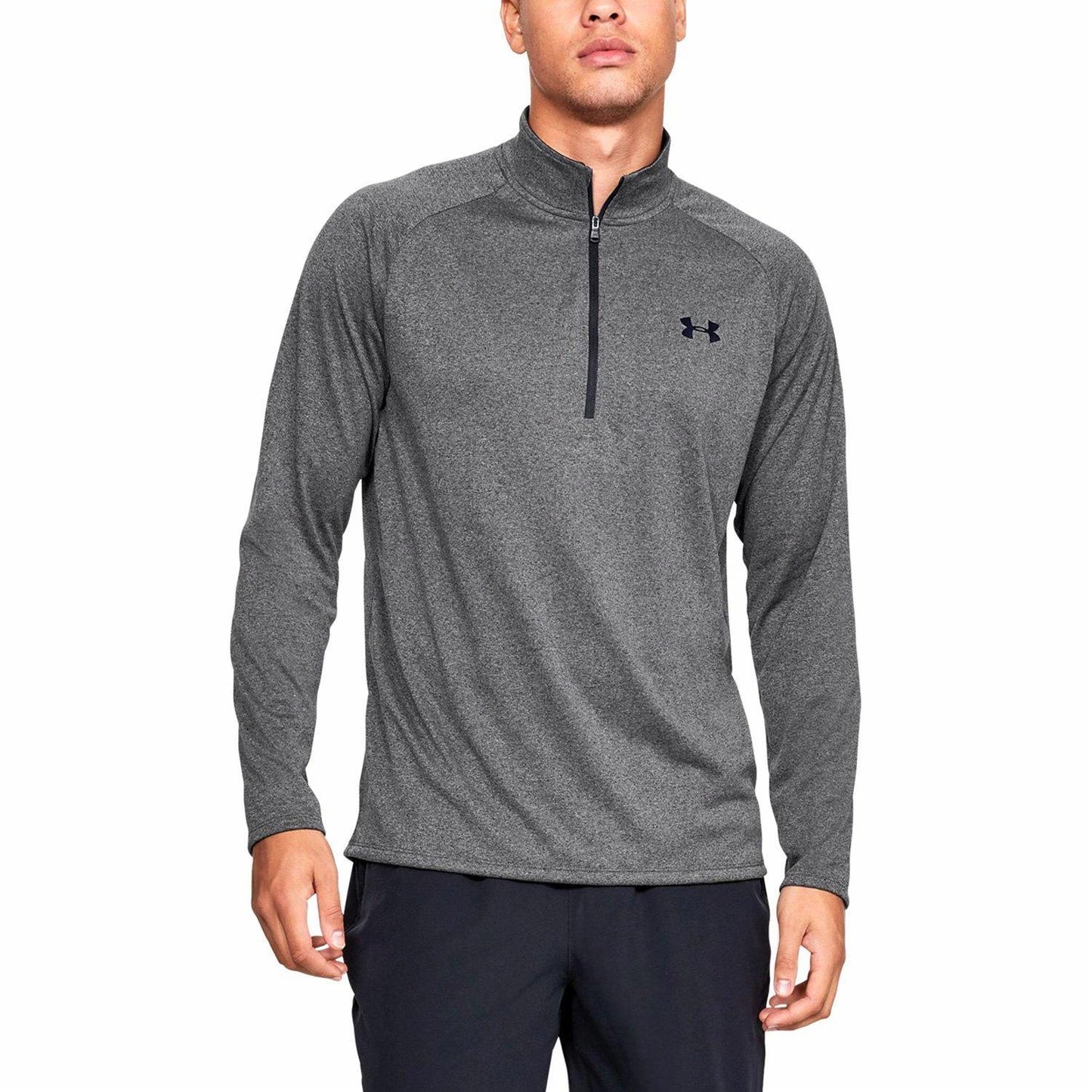 Under armour tech logo half zip athletic long sleeve t-shirt men's grey