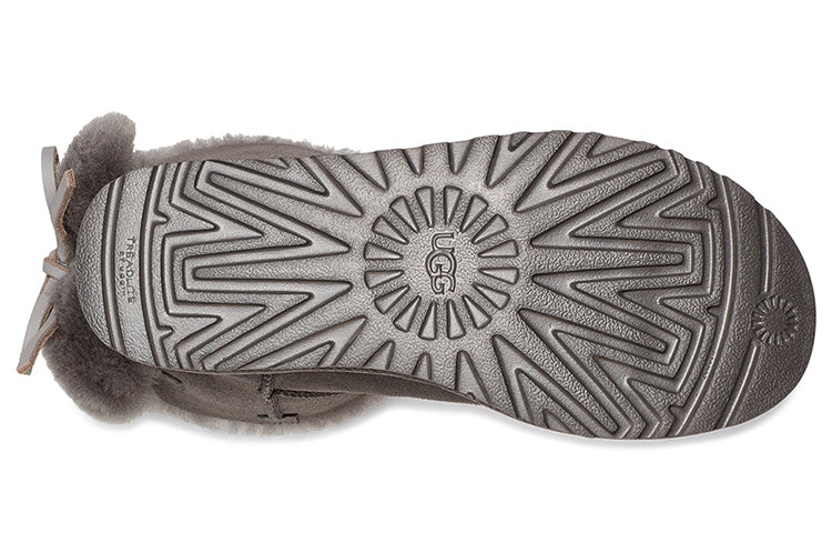 Ugg classic double bow mini замшевые теплые износостойкие нескользящие сапоги с двойным бантом, подбитые короткой трубкой, женские угольно-серые