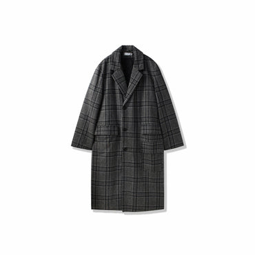 Yumshoq astarli o'rta uzunlikdagi tvid qalin tizzali koreyscha bo'shashgan britan uslubidagi pastki palto bir xil ko'krakli erkaklar va ayollar