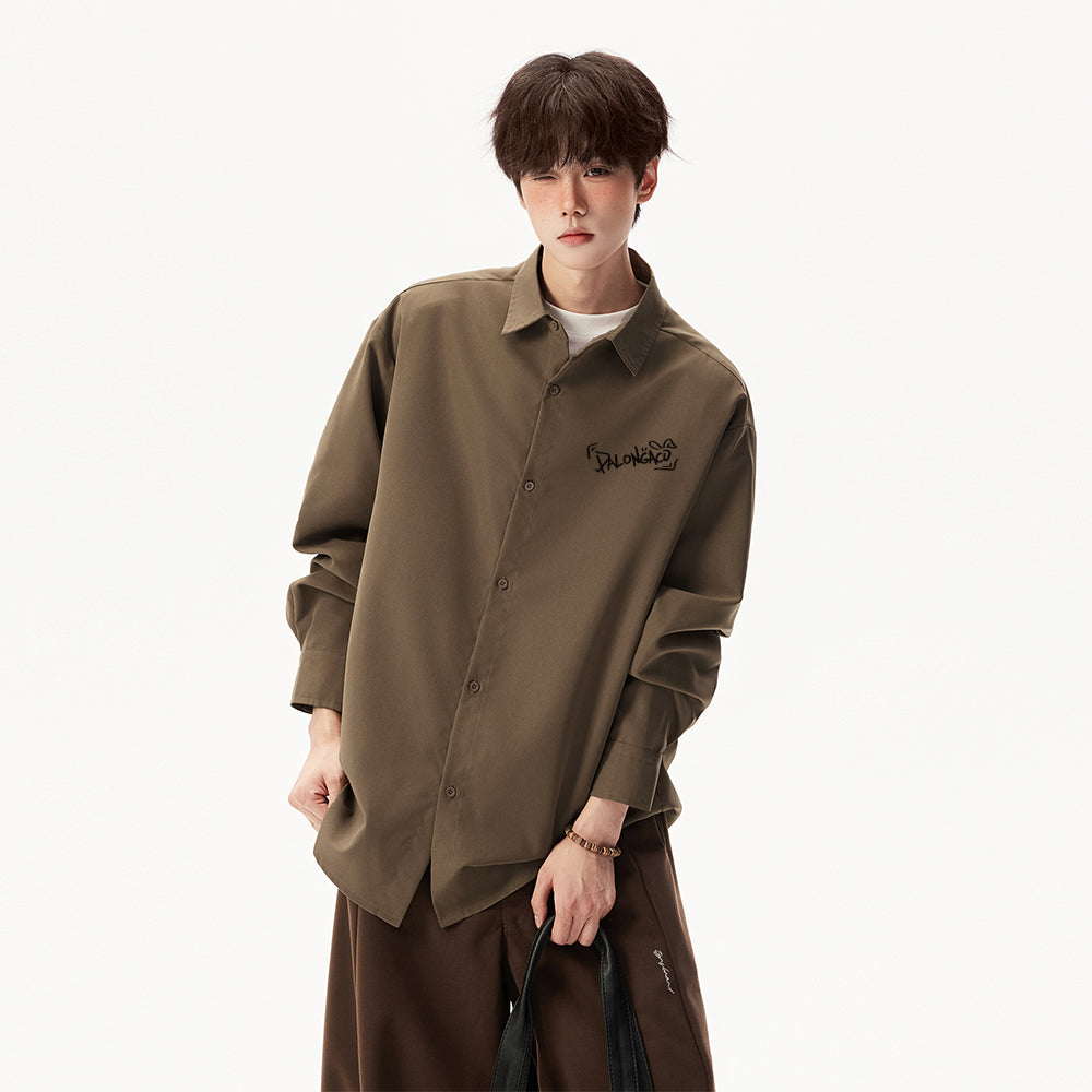 Pal ongaco pal ongaco Amerika yuqori ko'cha asosiy modellari oddiy sof paxta tanasi harflari brend logotipi bosma erkin tasodifiy universal koreys tekis rangli lapel uzun yengli ko'ylaklar bir xil modellar bilan erkaklar va ayollar