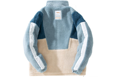 Golfkross ish kiyimi cho'ntaklari bir-biriga bog'langan to'qnashuv rangli qo'zichoq juni harflari yorlig'i qalinlashgan yoqa bo'sh paxta ko'ylagi bir xil narsali erkaklar va ayollar