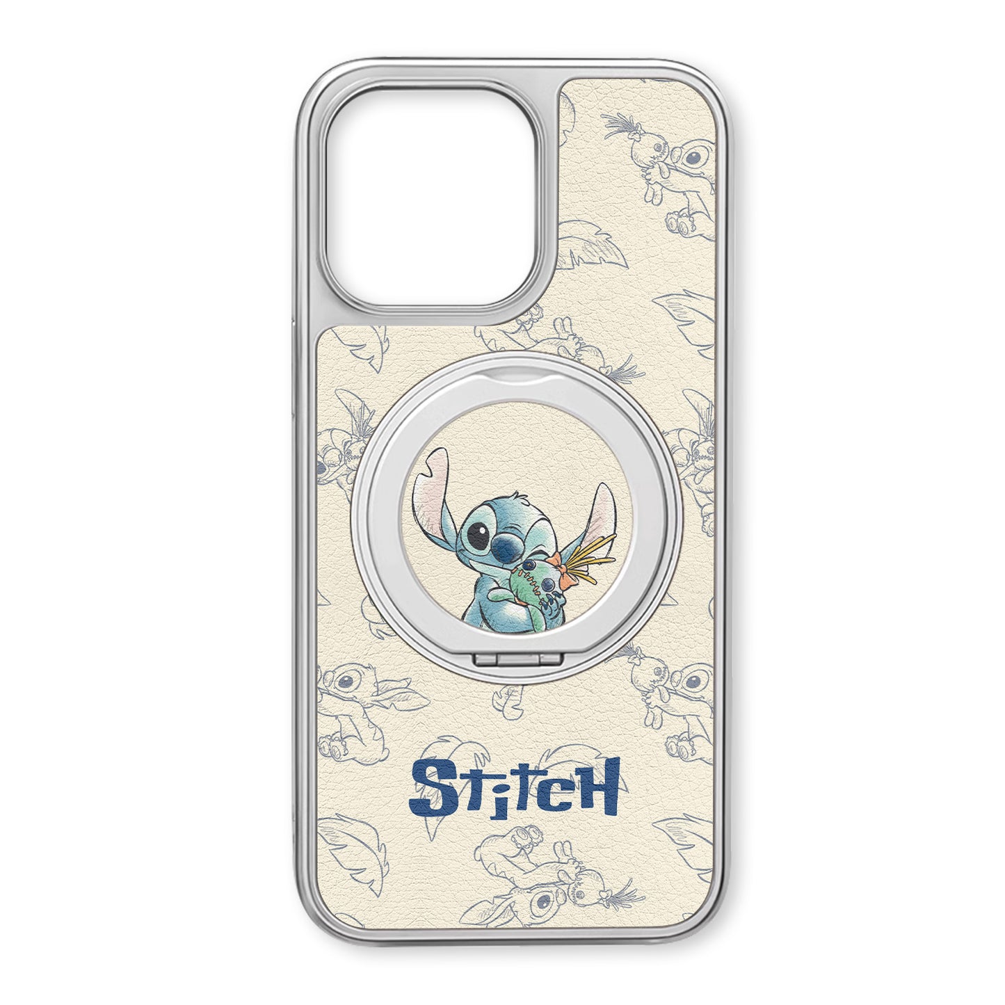 Disney ABS+Kompyuter materiali Yoqimli ijodiy tikish uglerod tolali naqshli 360° aylanadigan kronshteyn teri naqshli telefon sumkasi Apple/Apple 16promax/15/14pro/max/iphone13/12/11