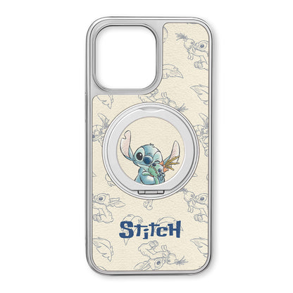 Disney ABS+Kompyuter materiali Yoqimli ijodiy tikish uglerod tolali naqshli 360° aylanadigan kronshteyn teri naqshli telefon sumkasi Apple/Apple 16promax/15/14pro/max/iphone13/12/11