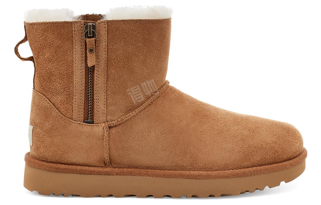 Ugg classic mini флип мех теплый противоскользящий мода теплый короткий теленок снег сапоги женские каштан