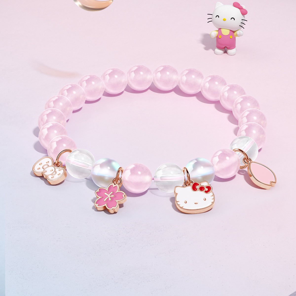 Браслет женский Hello Kitty Bow Rose Quartz