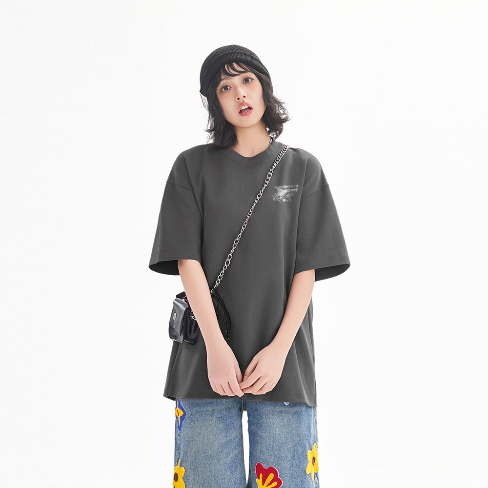 Pal ongaco amerikalik gangster chiroyli shark harflari bosma sayohat universal niche genderless tide bo'sh ekipaj bo'yinli qisqa yengli futbolka erkaklar va ayollar bir xil