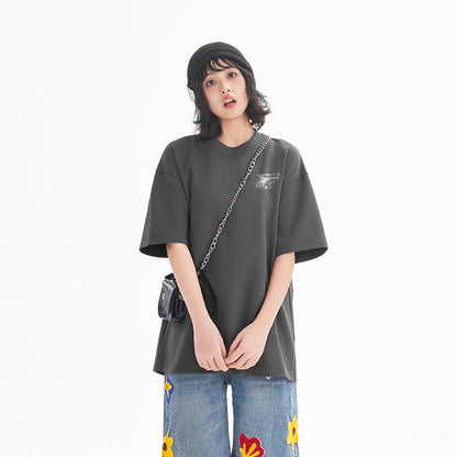 Pal ongaco amerikalik gangster chiroyli shark harflari bosma sayohat universal niche genderless tide bo'sh ekipaj bo'yinli qisqa yengli futbolka erkaklar va ayollar bir xil