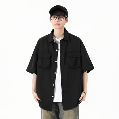 Igoi Amerika yuqori ko'chada qulay moda ish kiyimi nozik kesilgan tasodifiy ko'p qirrali tekis rangli oddiy bo'sh lapel qisqa yengli ko'ylaklar erkaklar va ayollar bir xil