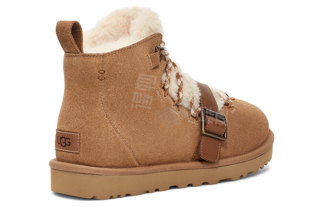 Замшевые короткие сапоги ugg с круглым носком на шнуровке женские chestnut