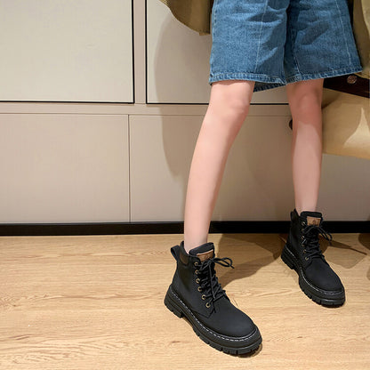 Balletcat воловьей кожи шнуровка рабочая одежда модные личности высота увеличить удобные модные тенденции сто теплый короткий мартин сапоги 5 см женщина