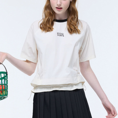 Le Coq Sportif ayollar uchun bosilgan ekipaj bo'yinli qisqa yengli futbolka