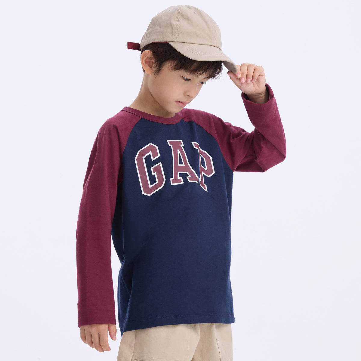 Gap футболка хлопок мода colour block длинный рукав детский стиль - Boxette Shop
