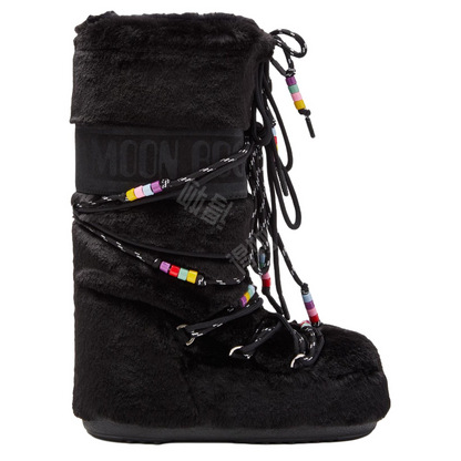 Moon boot icon round toe colourful lace up mid calf snow boots unisex black