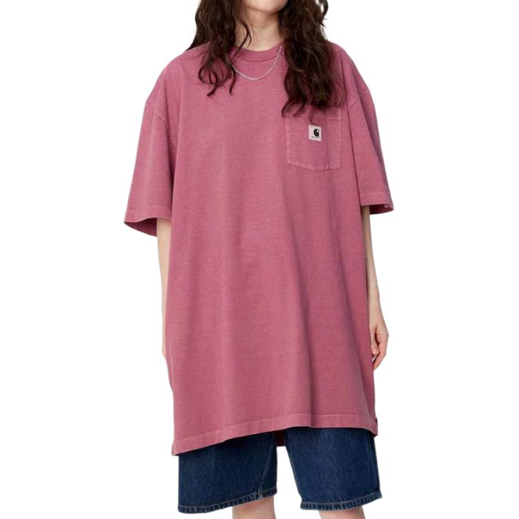 Carhartt wip logotipi ekipaj bo'yinbog'i bo'yinbog'li kalta yengli ayollar futbolkasi qizil