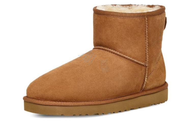 Ugg classic mini овчина теплые мягкие короткие снежные сапоги мужские каштанового цвета