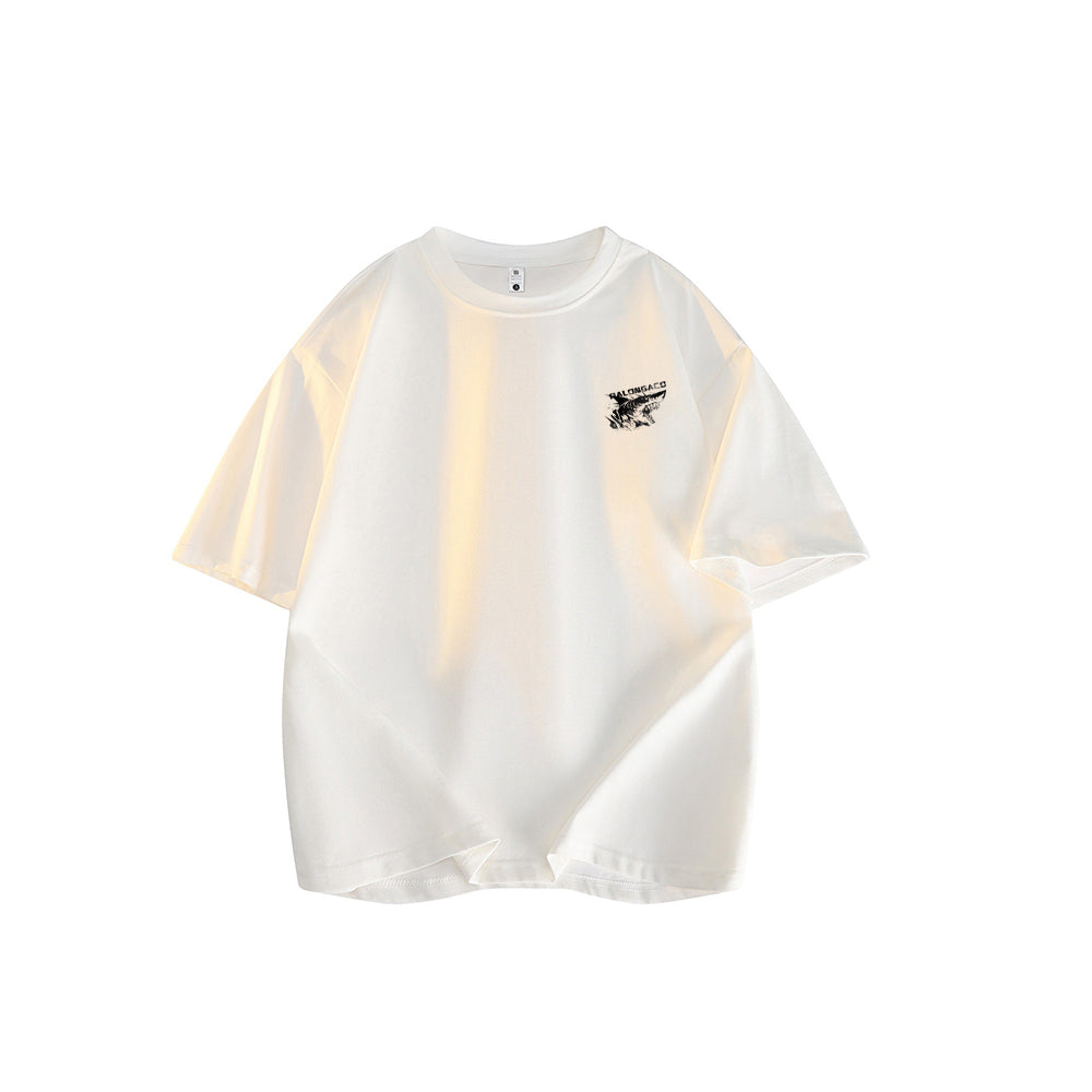 Pal ongaco amerikalik gangster chiroyli shark harflari bosma sayohat universal niche genderless tide bo'sh ekipaj bo'yinli qisqa yengli futbolka erkaklar va ayollar bir xil