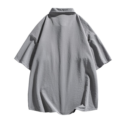 Igoi Amerika yuqori ko'chada qulay moda ish kiyimi nozik kesilgan tasodifiy ko'p qirrali tekis rangli oddiy bo'sh lapel qisqa yengli ko'ylaklar erkaklar va ayollar bir xil